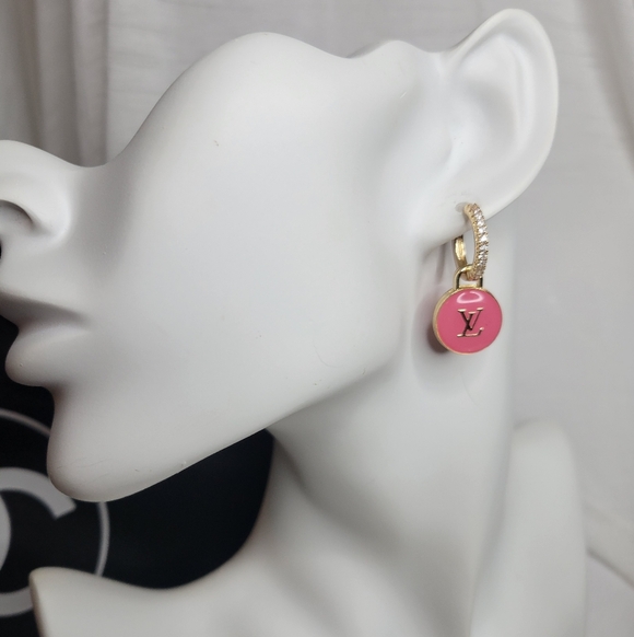 Pink/Gold Double Sided Louis Vuitton Zip Pull, Custom Made Earings - Picture 4 of 4